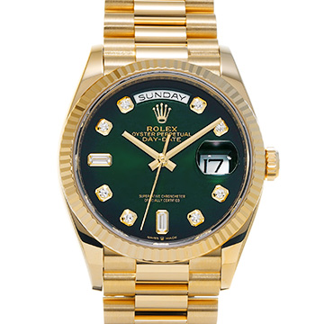 ロレックス デイデイト 36 128238A ブライトグリーン/バケットダイヤモンド メンズ 時計 【中古】【wristwatch】