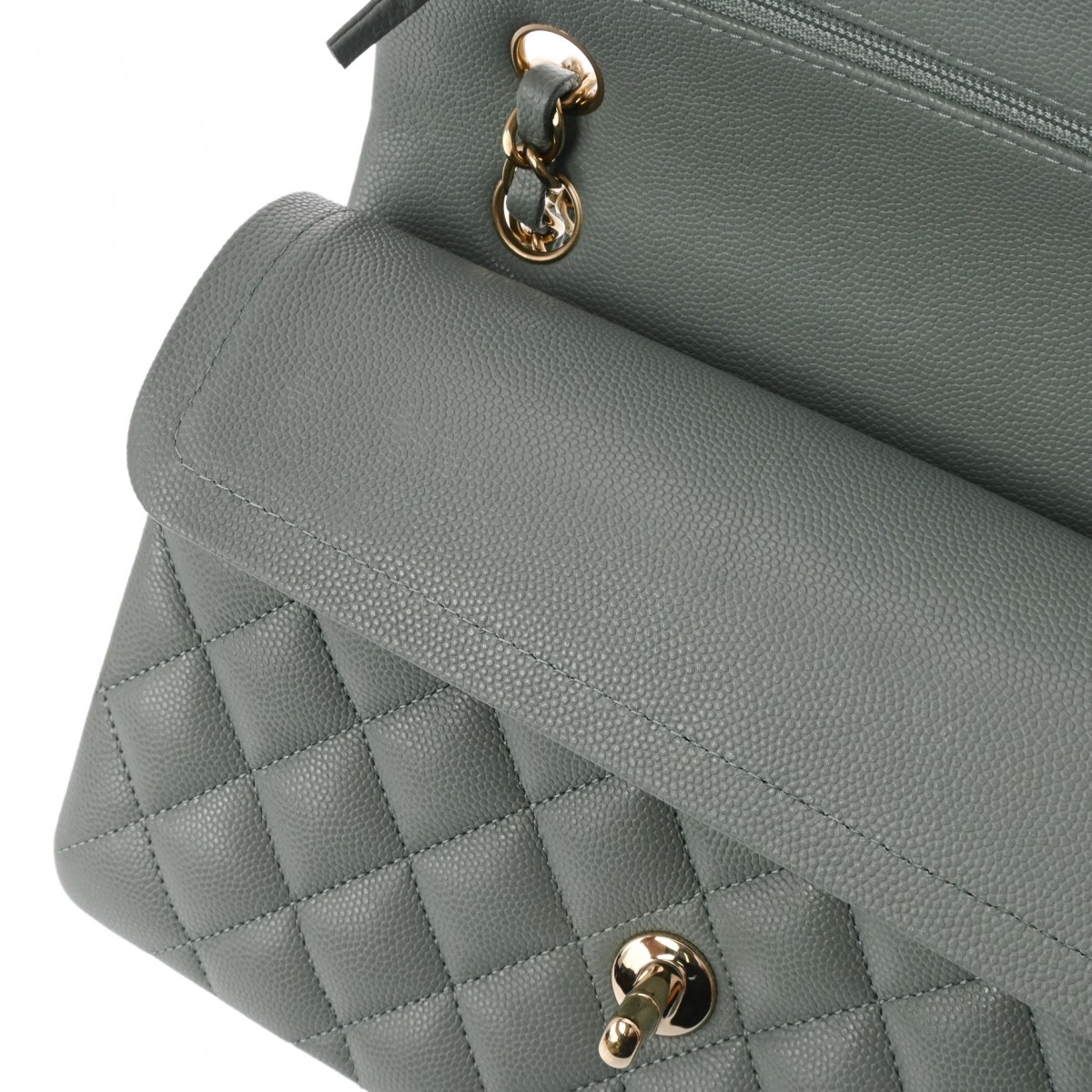 ◆正規品◆CHANEL シャネル　キャビアスキンマトラッセココマークブルーグレー シャネル マトラッセ チェーンショルダー 23cm Wフラップ ブルーグレー