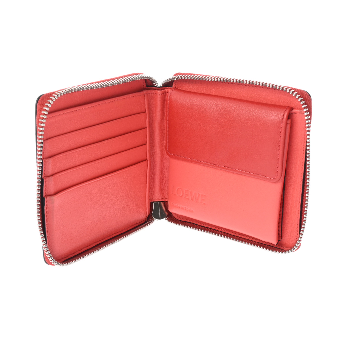 ロエベ コンパクトウォレット レッド/ピンク レザー レディース