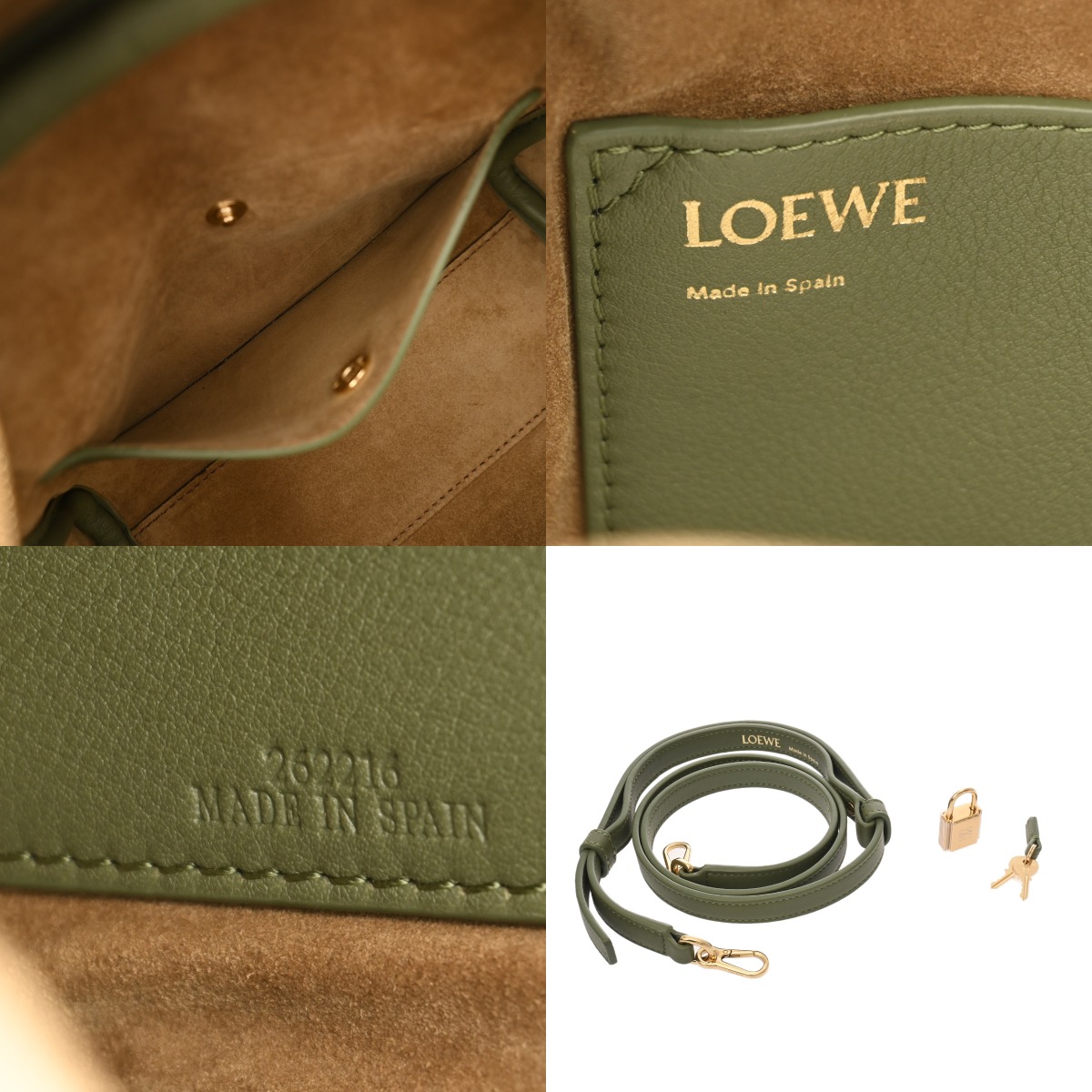 ロエベ アマソナ16 スクエアバッグ カーキ A039N21X03 カーフ