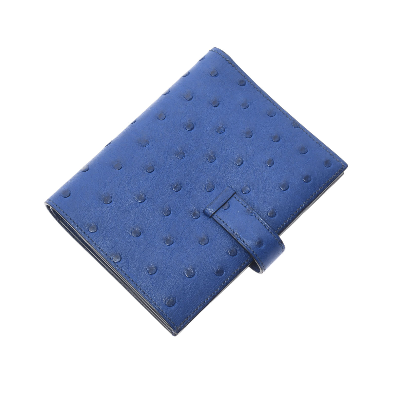 エルメス HERMES ウォレット ベアン コンパクト ロゴ 2つ折り財布 オーストリッチ C刻 ブルー