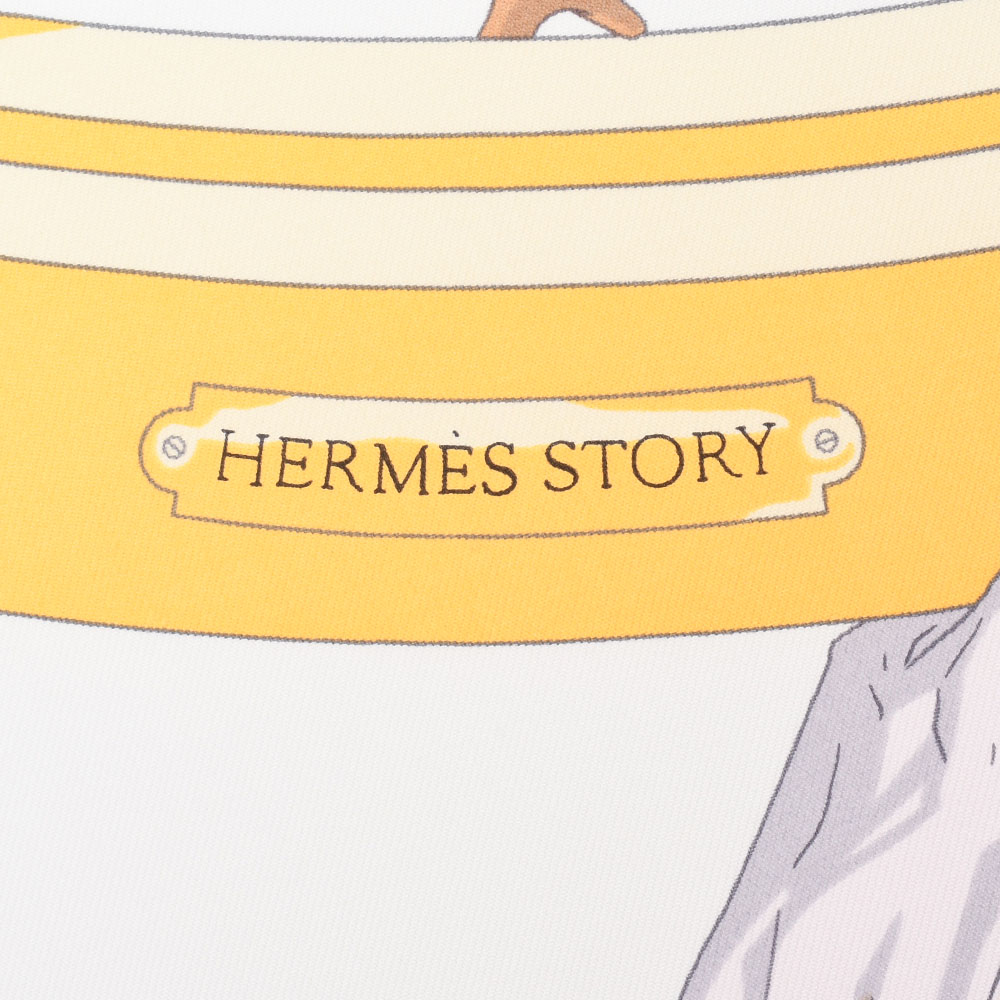 カレ 90 Hermes Story ホワイト/ブラウン シルク100％ HERMES エルメス レディース 【未使用品】
