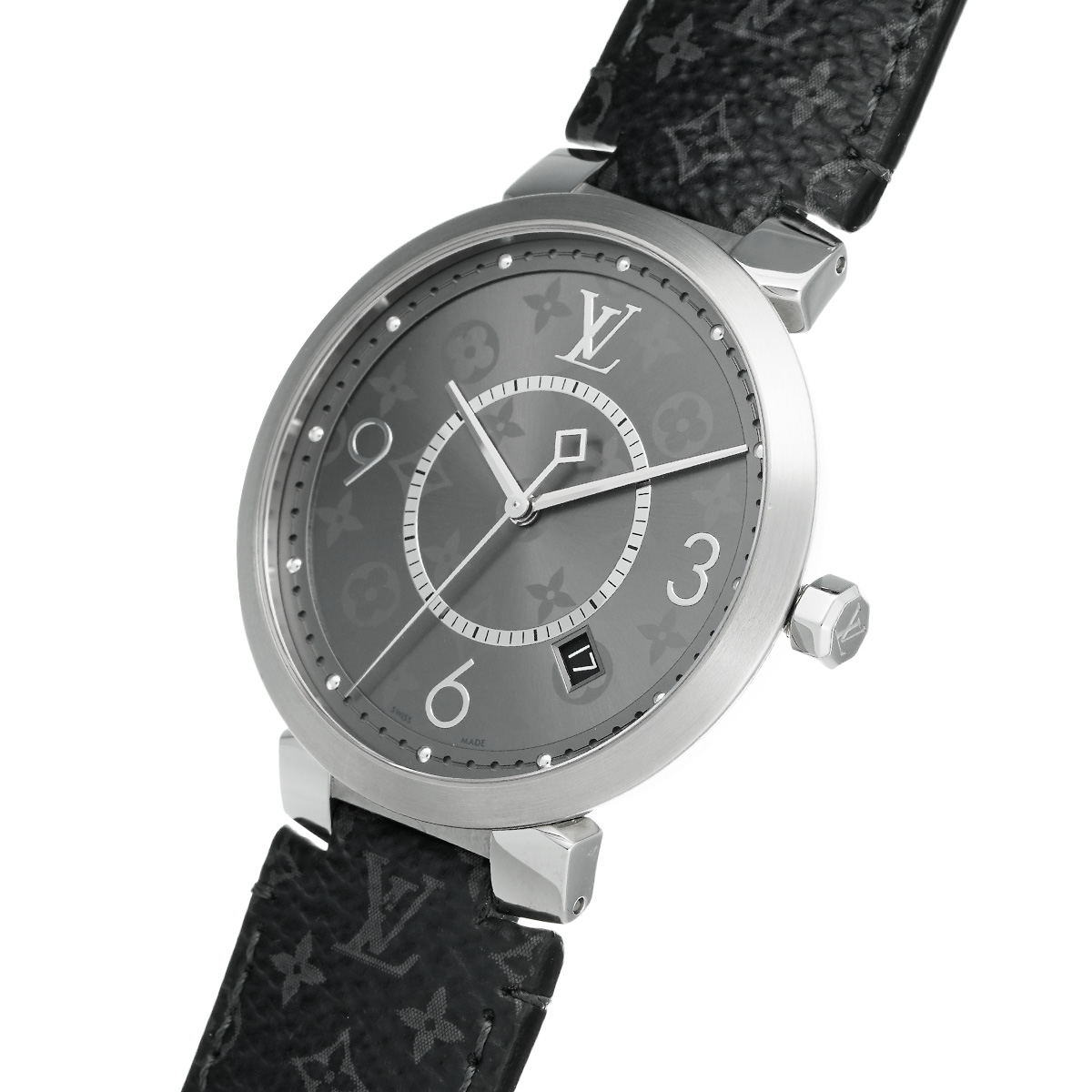 ルイ ヴィトン / LOUIS VUITTON タンブール スリム エクリプス GM Q1DM0 グレー メンズ 時計 【中古】【wristwatch】