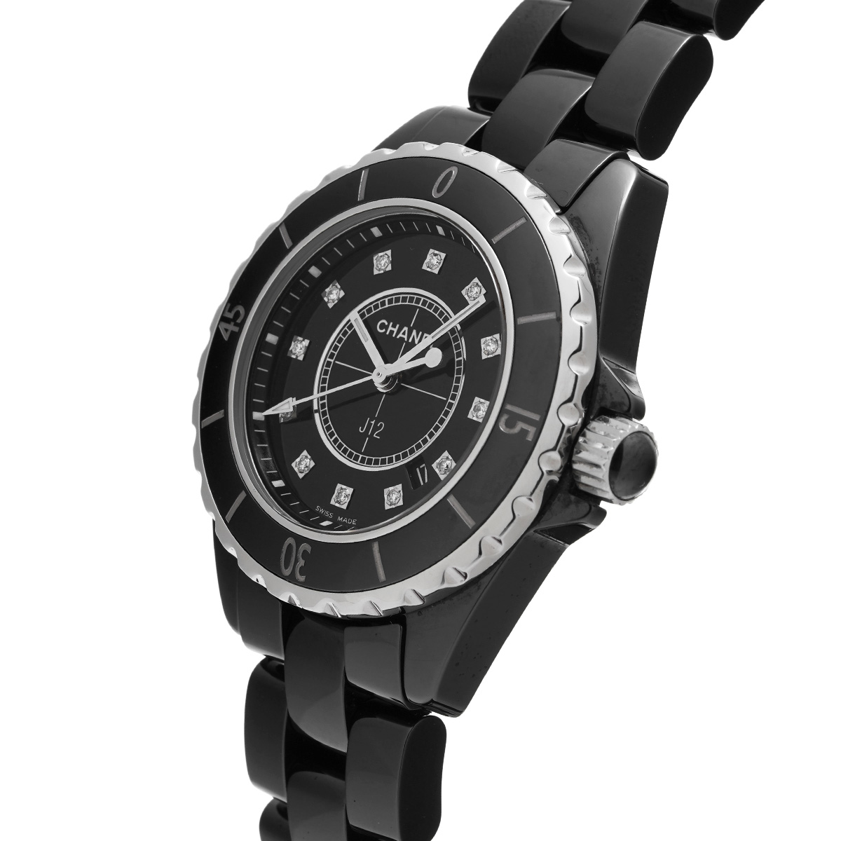 Dランク J12 33ｍｍ レディース 腕時計 クオーツ ブラック文字盤 不動品SSセラミックブレスレット