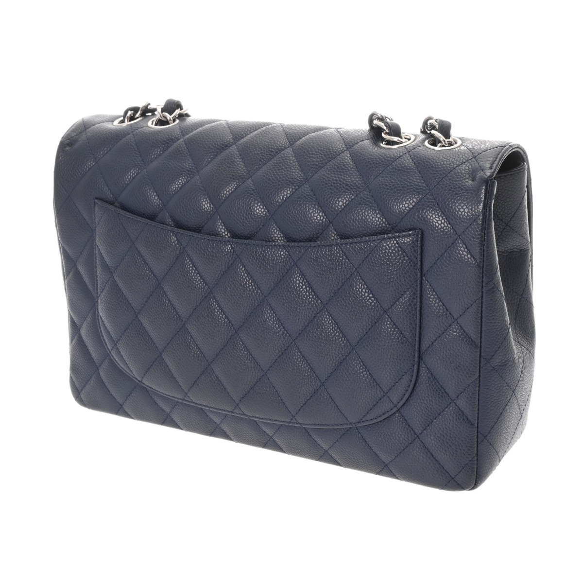 シャネル シングルフラップ Wチェーンショルダー 30cm ネイビー