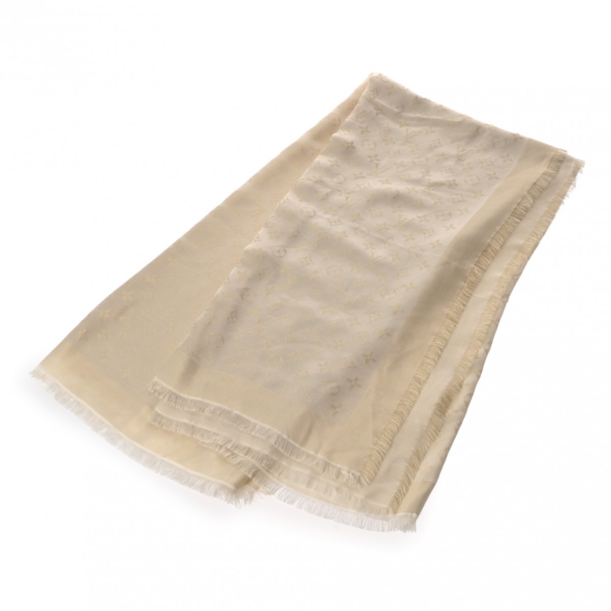 ルイヴィトン ショール　モノグラム　M74026 スカーフ ホワイト シルク ルイヴィトン ショール モノグラム M74026 スカーフ ホワイト