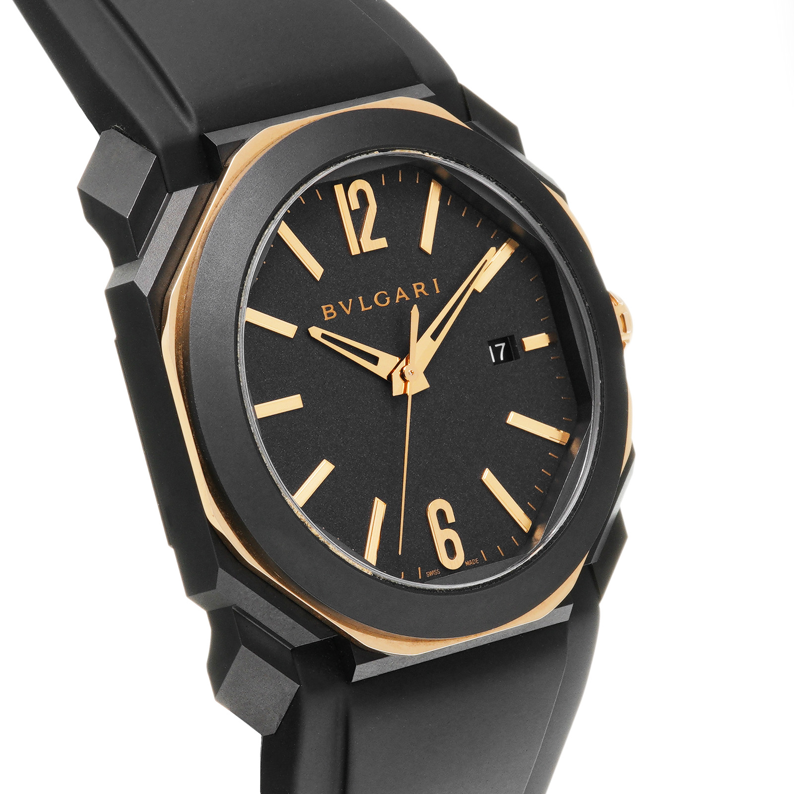 ブルガリ BVLGARI オクト ウルトラネロ BGOP41SG メンズ 腕時計 デイト ブラック 文字盤 K18PG ピンクゴールド 自動巻き Octo VLP 90185250