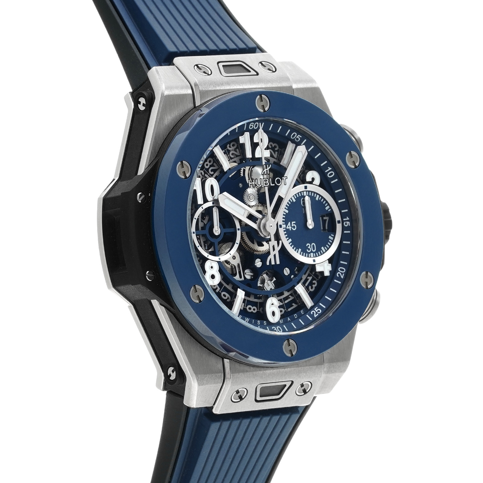【HUBLOT】ウブロ ビッグバン ウニコ 裏スケルトン 411.NX.5179.RX ステンレススチール×チタン×ラバー ブルー 自動巻き クロノグラフ メンズ ブルー文字盤 腕時計