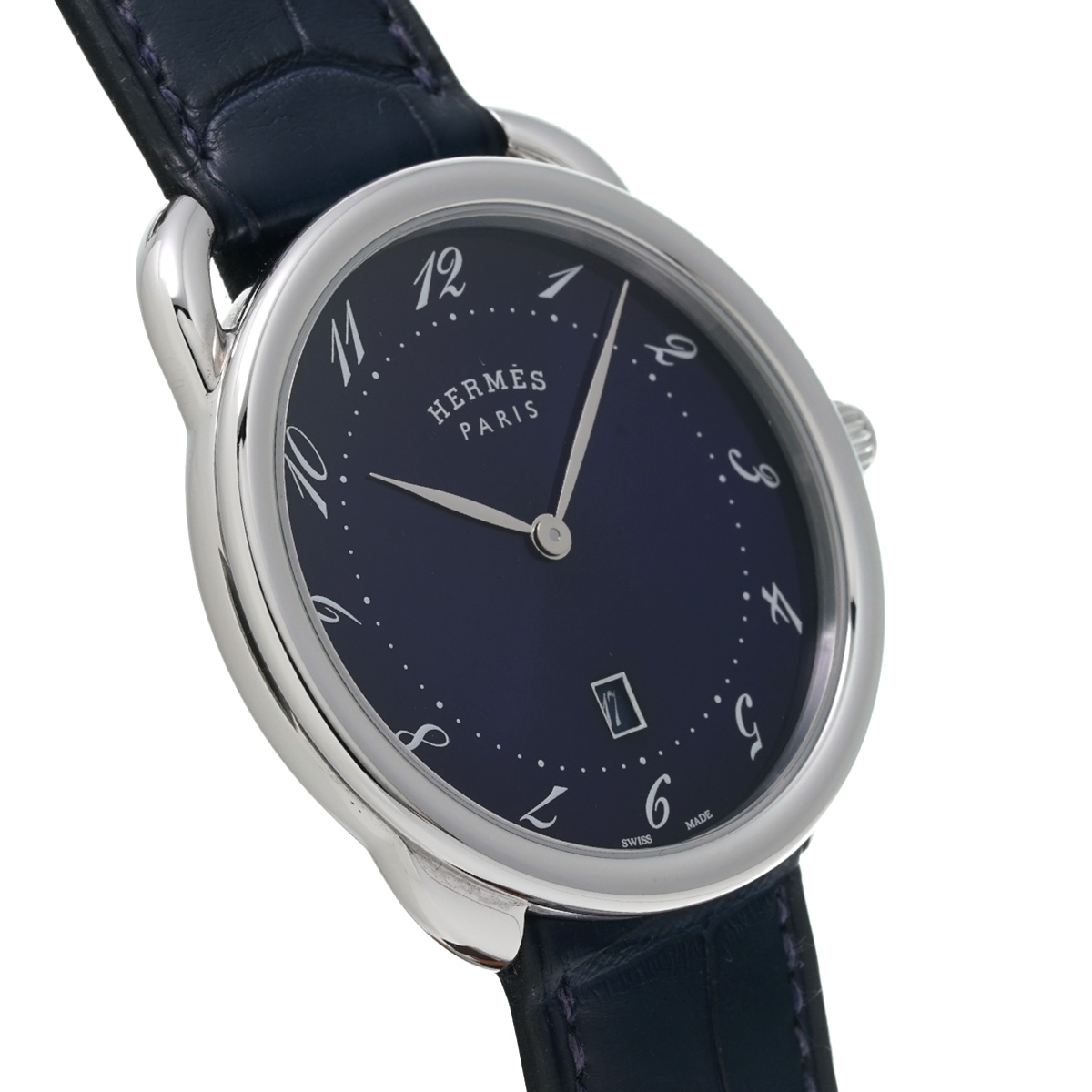 エルメス アルソー GM メンズ時計 ブルー Arceau AR7Q.810 SS/革 メンズ時計 ブルー 仕上げ済 美品
