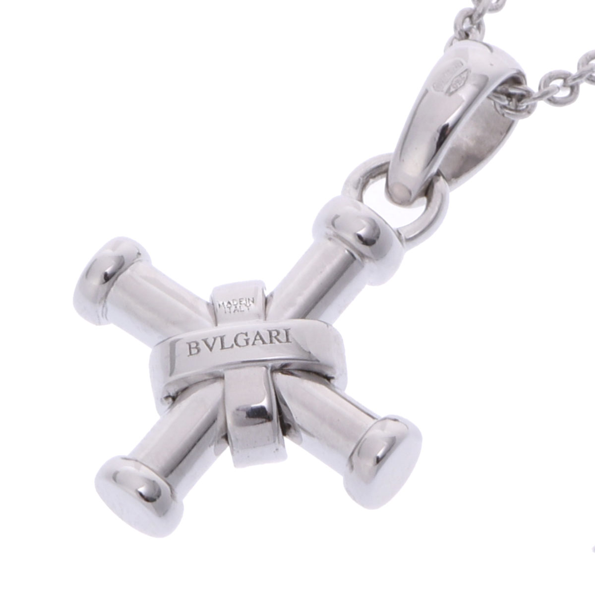 ブルガリ パッソドッピオ クロス ネックレス K18ホワイトゴールド WG