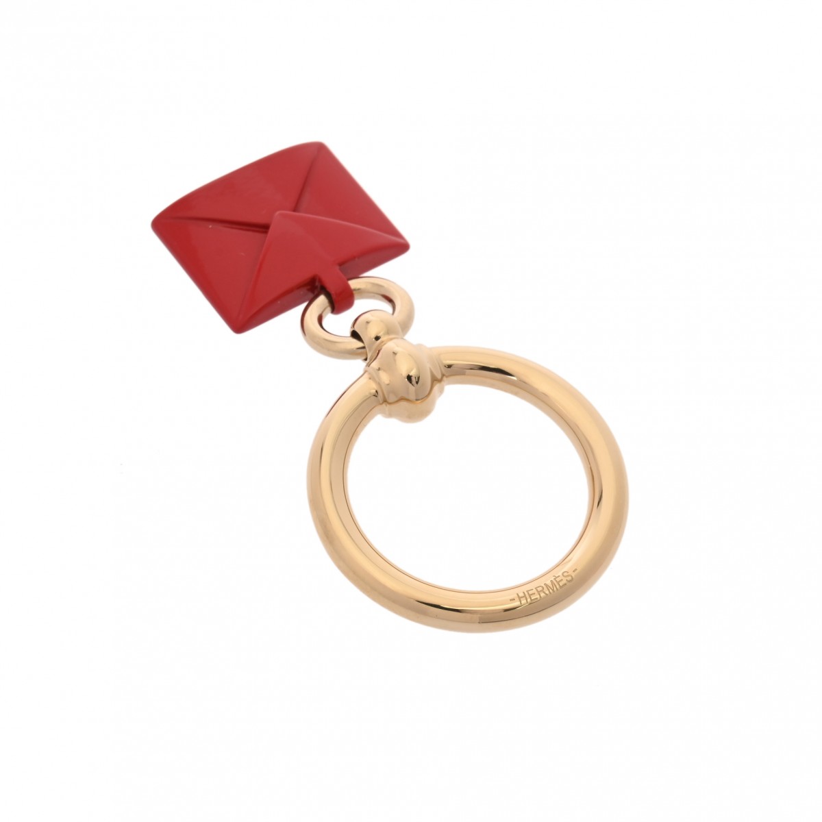 HERMES　カデナモチーフ赤ユニセックスGPスカーフリング エルメス スカーフリング エンべロープ ルージュ/パーマプラス