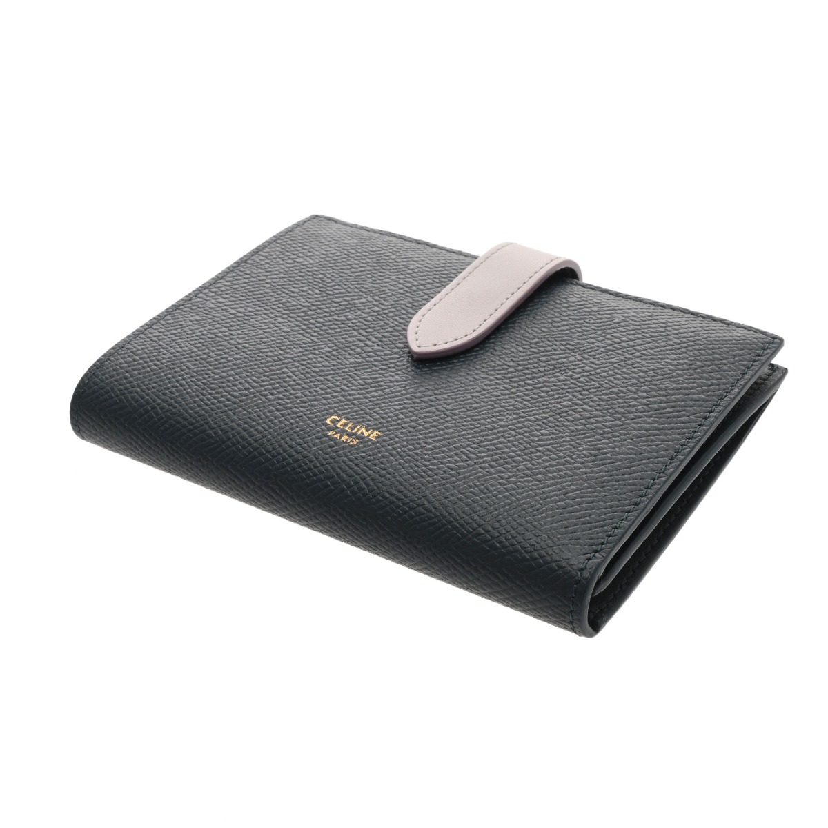 セリーヌ ミディアム ストラップウォレット ネイビー/ピンク グレイン