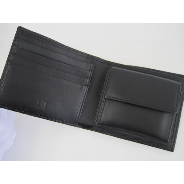 ダンヒル / Dunhill マイクロディーエイト 二つ折りカーフ黒L2G332A 黒/シルバー金具 L2G332A 型押しカーフレザー レディース  財布 【未使用】【purse】
