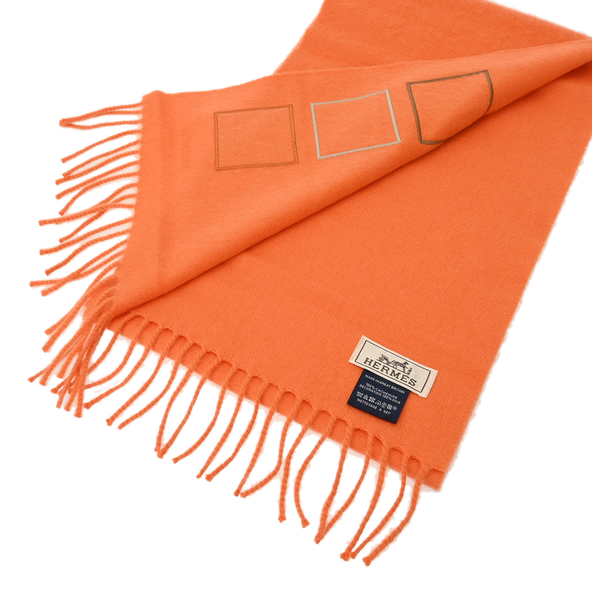 エルメス カシミヤマフラー バッジソワ オレンジ カシミヤ100