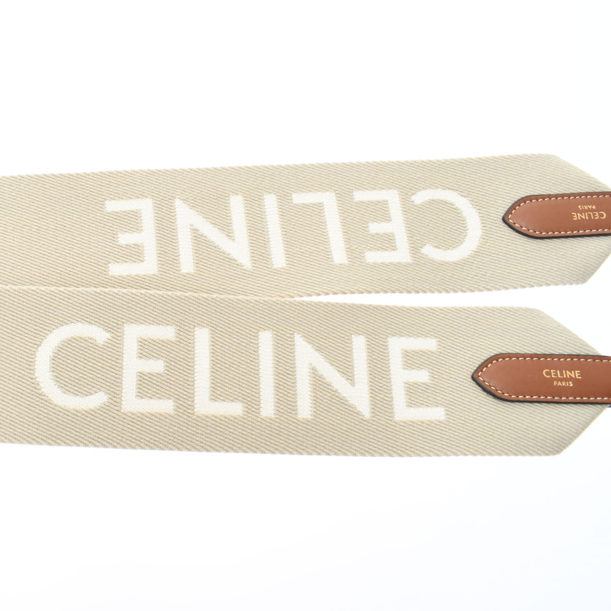 CELINE【新品】CELINEジャカード ロングストラップ ウール ベージュ ホワイト