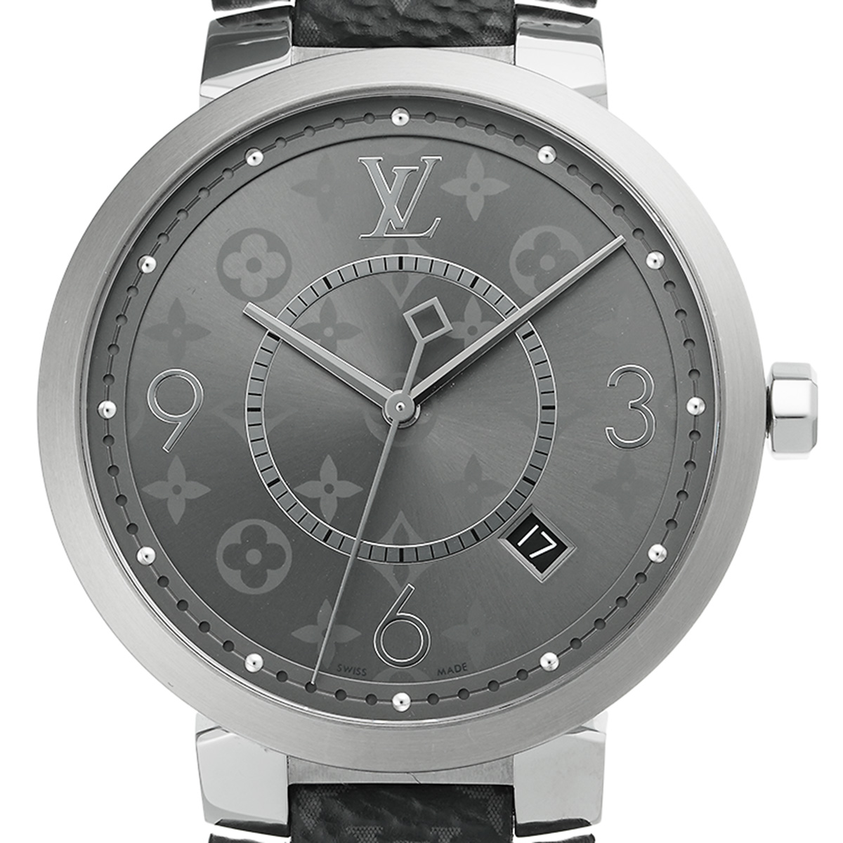 ルイ ヴィトン / LOUIS VUITTON タンブール スリム エクリプス GM Q1DM0 グレー メンズ 時計 【中古】【wristwatch】