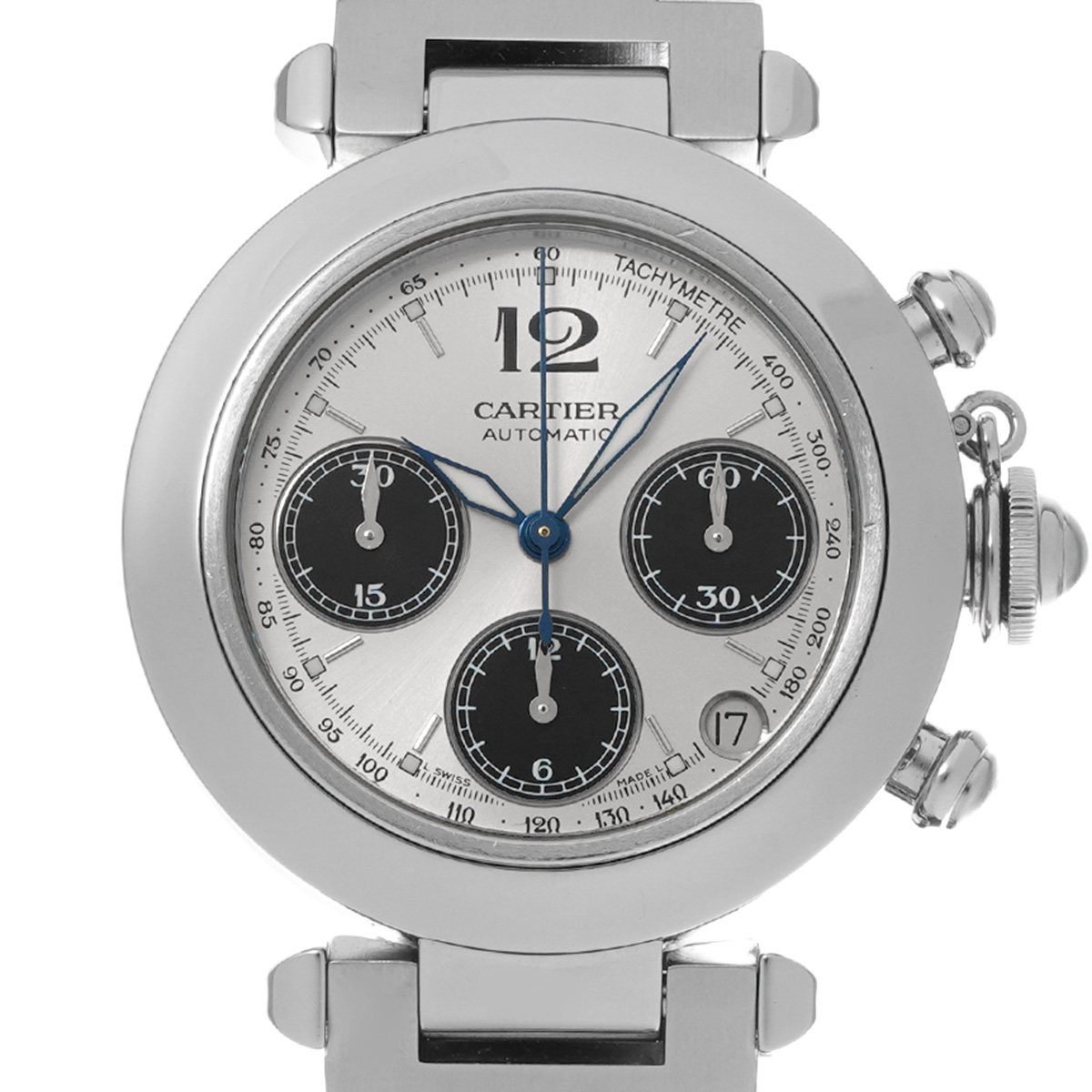 カルティエ パシャC クロノグラフ W31048M7 シルバー/ブラック メンズ