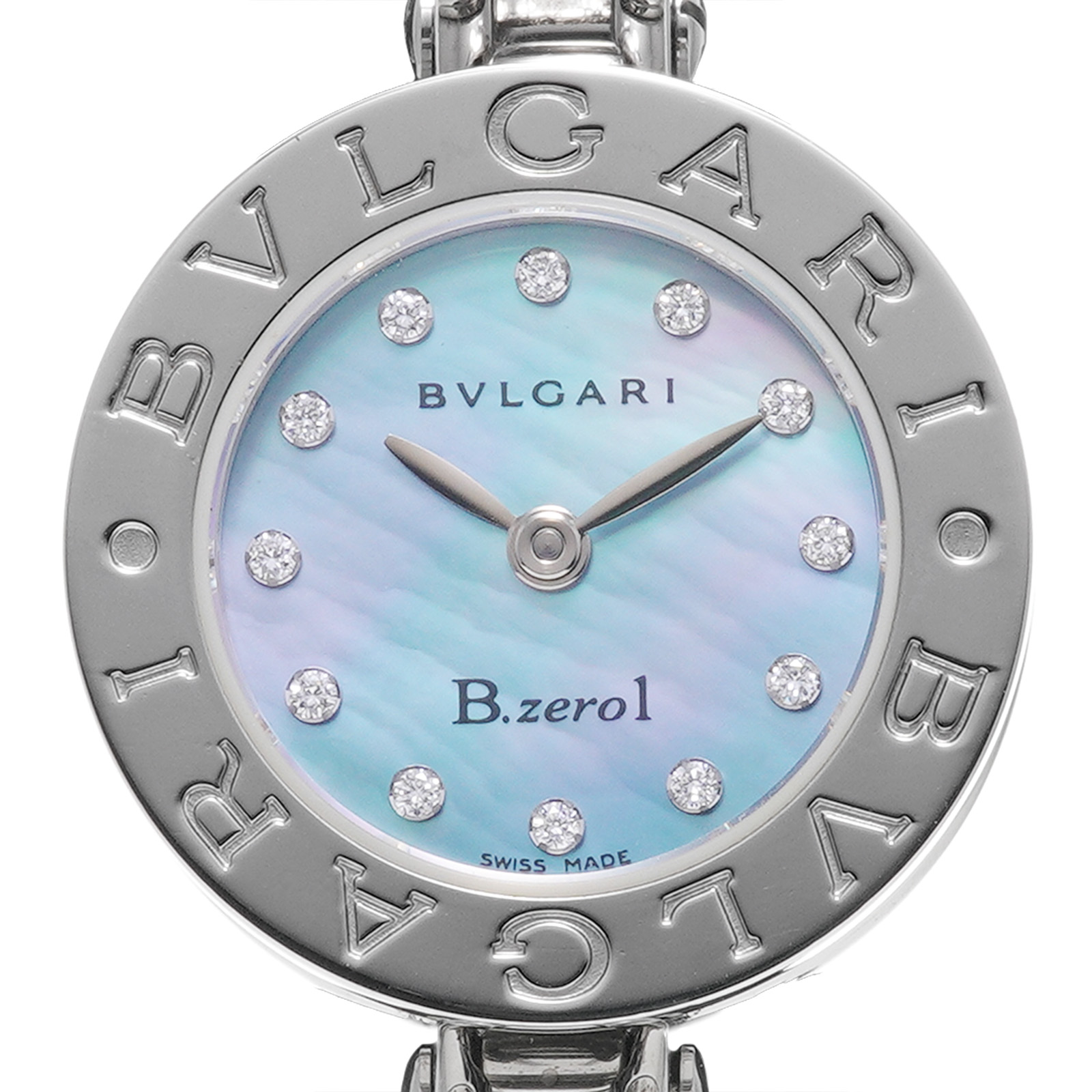 鑑別書付き】 ブルガリ 腕時計 BZ22S ブルー シェル バングル ダイヤ 
