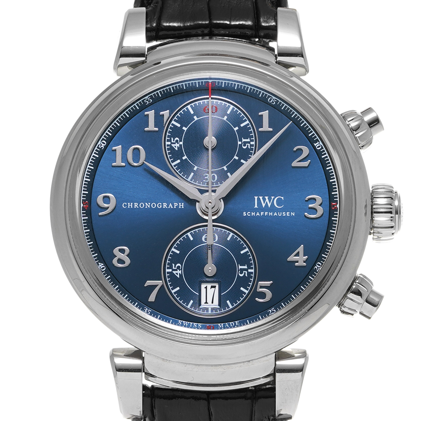 【117928】IWC インターナショナルウォッチカンパニー  IW393402 ダ・ヴィンチクロノグラフ ブルーダイヤル SS/レザー（クロコ） 自動巻き ギャランティーカード 純正ボックス 腕時計 時計 WATCH メンズ 男性 男 紳士