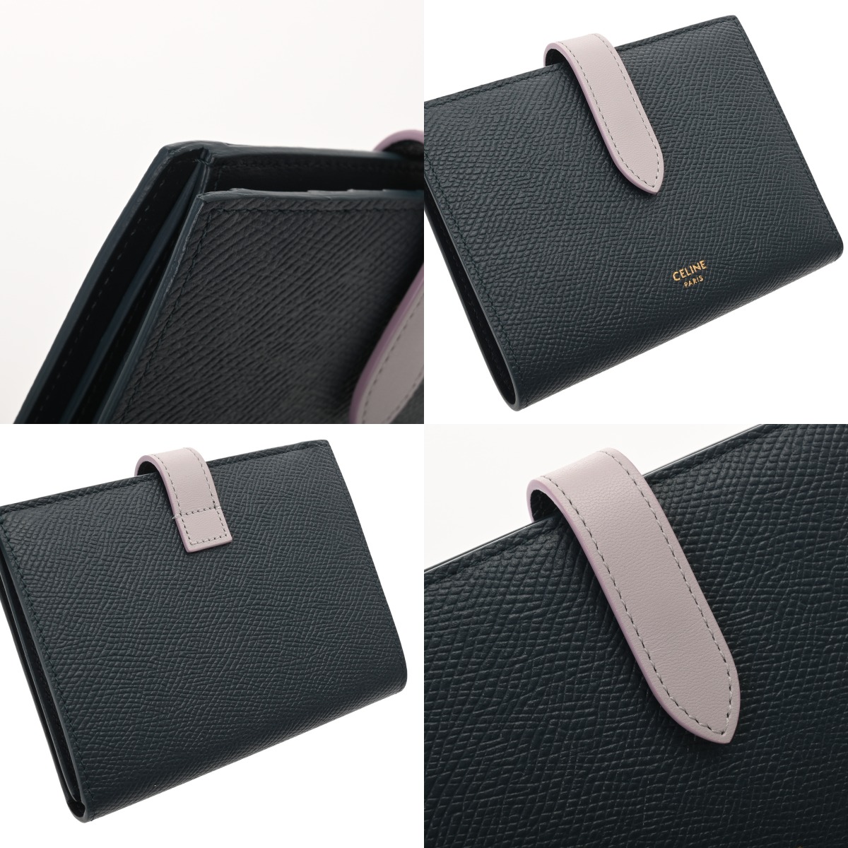 セリーヌ ミディアム ストラップウォレット ネイビー/ピンク グレイン