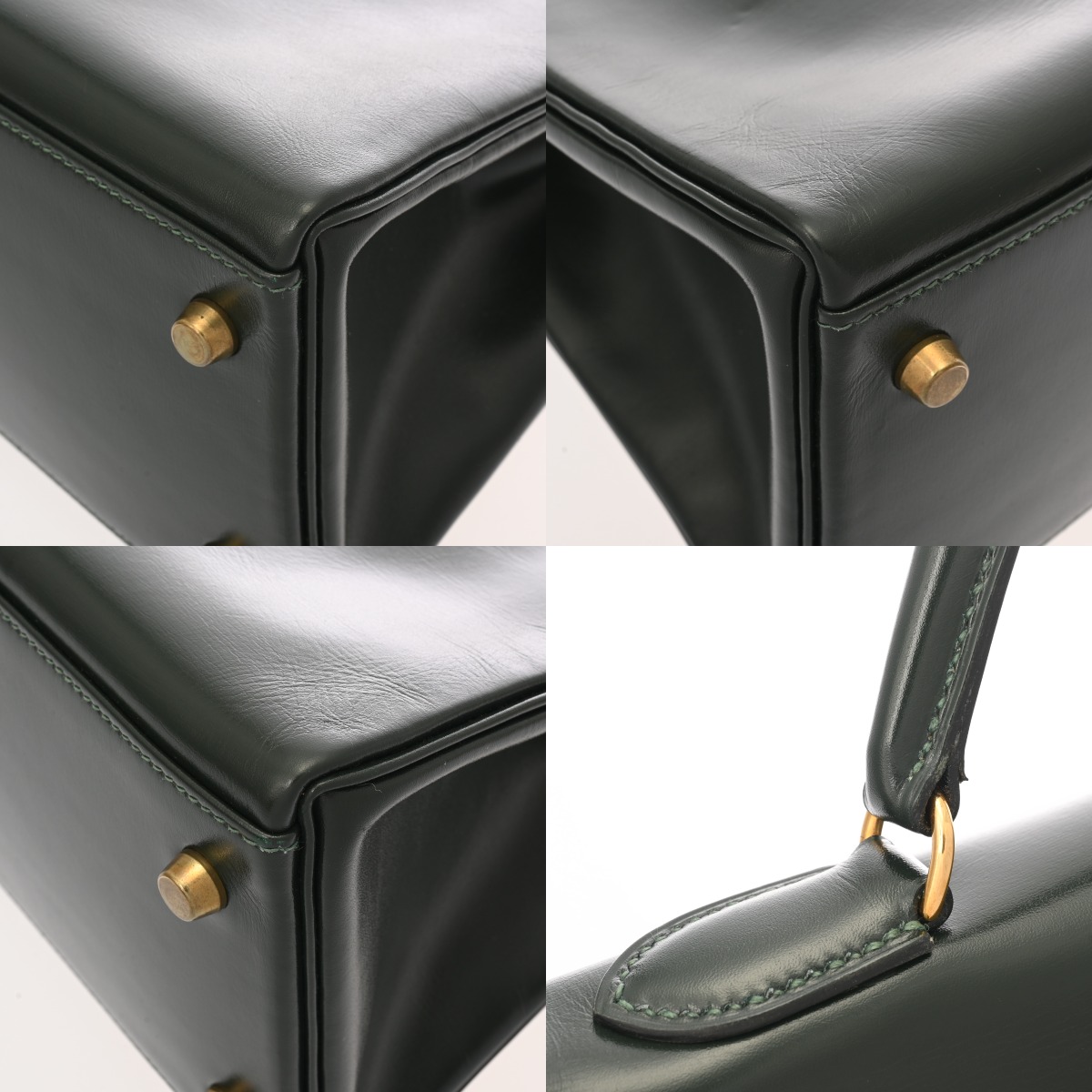 エルメス ケリー32 内縫い グリーン ボックスカーフ レディース バッグ