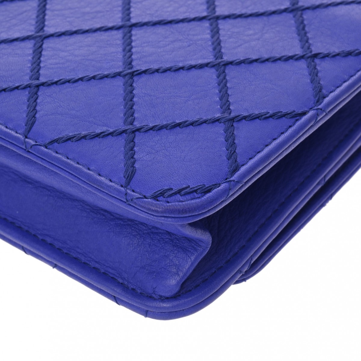 シャネル マトラッセ チェーンウォレット ブルー A33814 カーフ