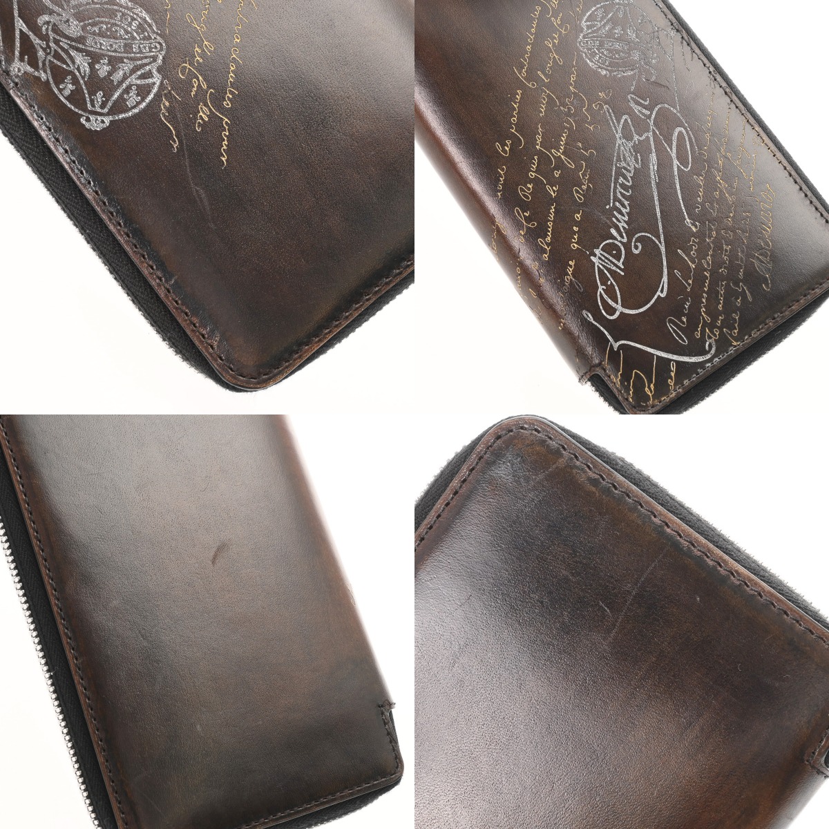 ベルルッティ　カリグラフィ　レザー　ラウンドファスナー　長財布　ブラウン系 ベルルッティ カリグラフィ ラウンドファスナー ダークブラウン