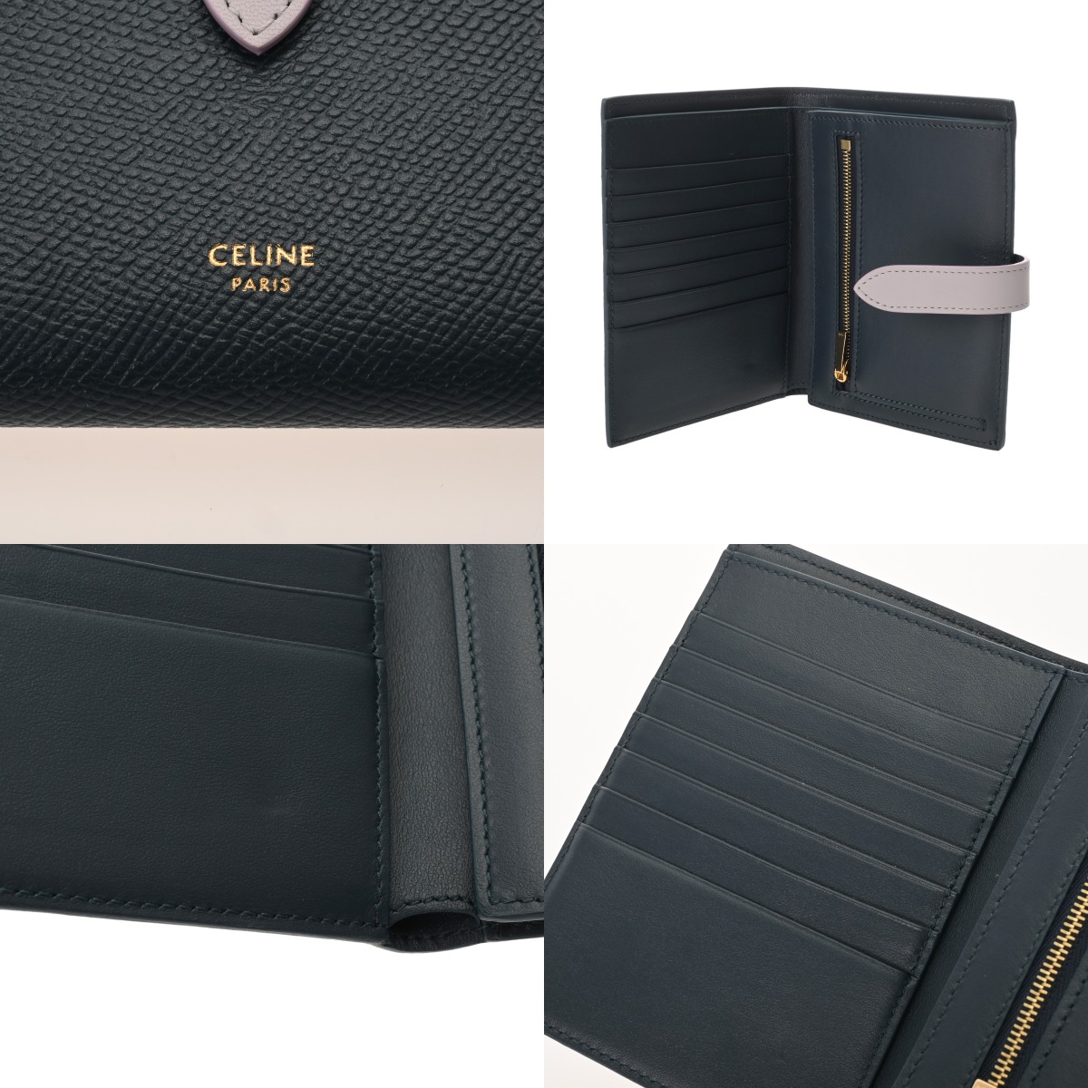 セリーヌ ミディアム ストラップウォレット ネイビー/ピンク グレイン