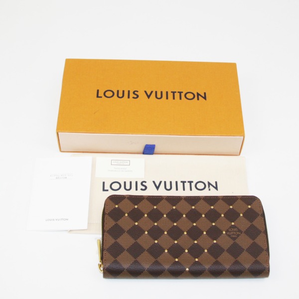 ルイ ヴィトン / LOUIS VUITTON ダミエ ジッピー・ウォレット　ダミエ　スタッズ　N60122 エベヌ/ゴールド金具 N60122  ダミエキャンバス/レザー/スタッズ レディース 財布 【未使用】【purse】