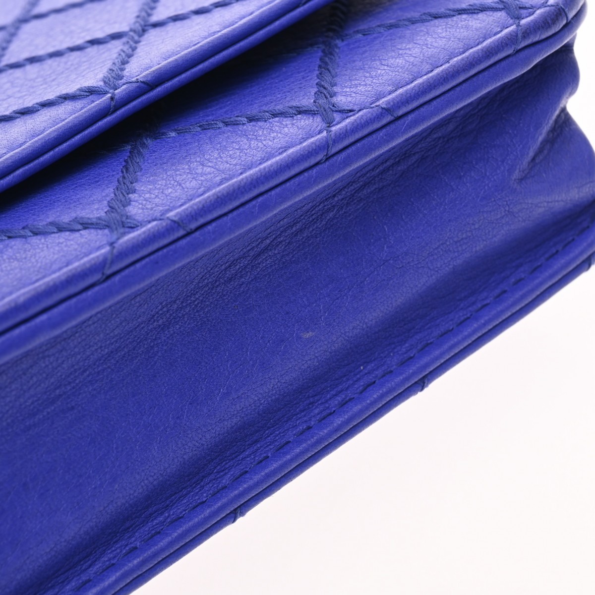 シャネル マトラッセ チェーンウォレット ブルー A33814 カーフ