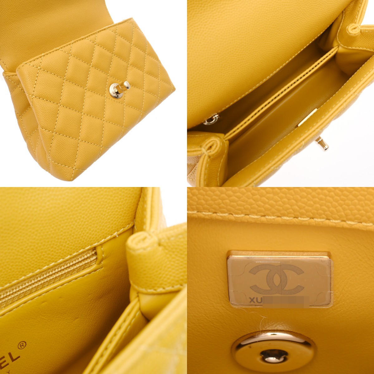 シャネル マトラッセ ココハンドル XXS イエロー AS2215 グレ