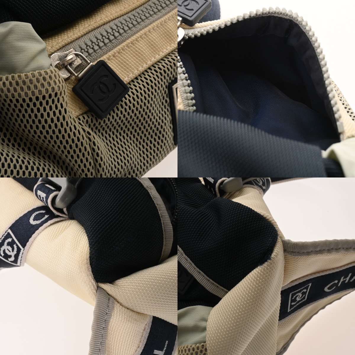 シャネル ボディバッグ ネイビー/アイボリー ナイロン