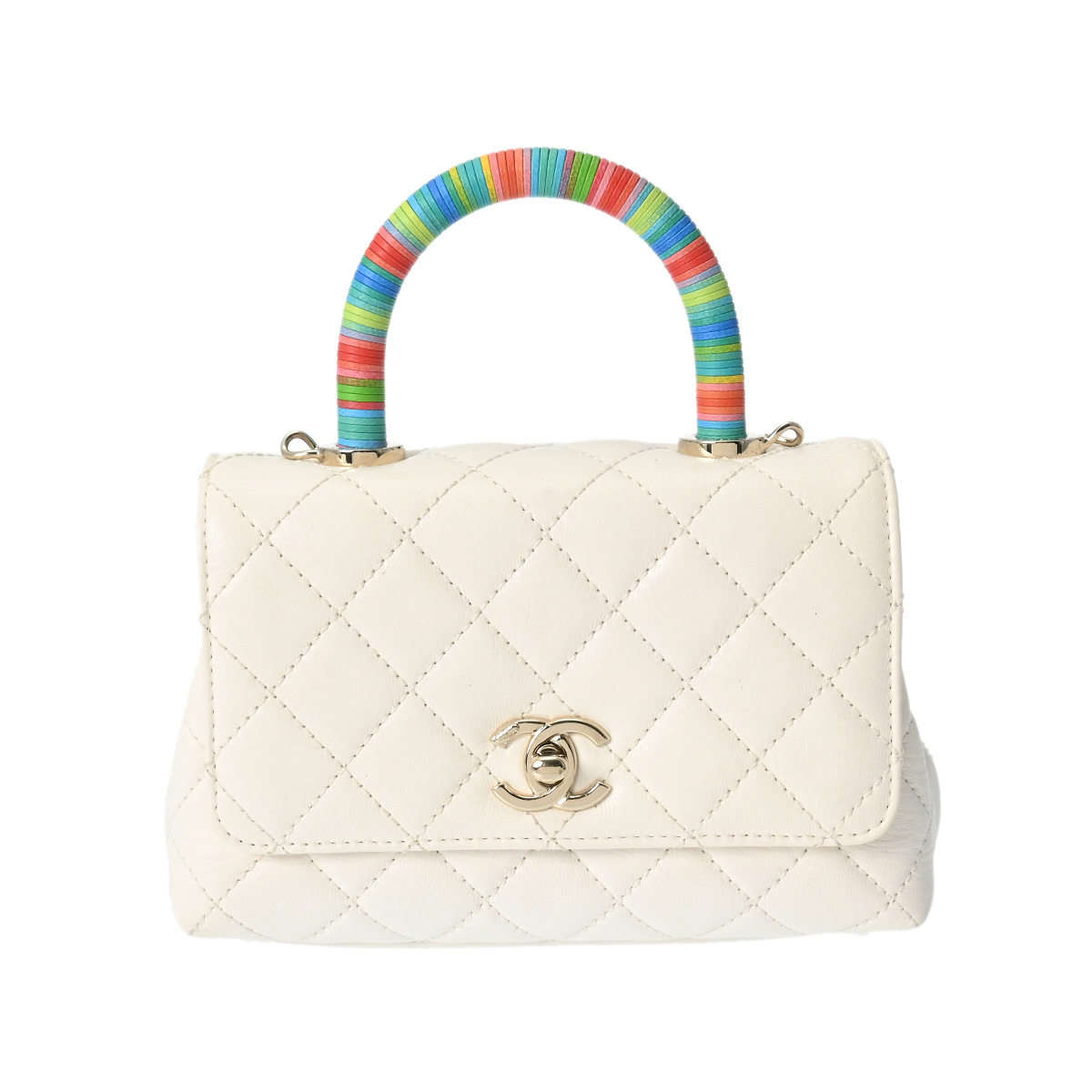 シャネル マトラッセ トップハンドル XXS 2WAY 白/レインボー AS2215 カーフ レディース バッグ 【bag】