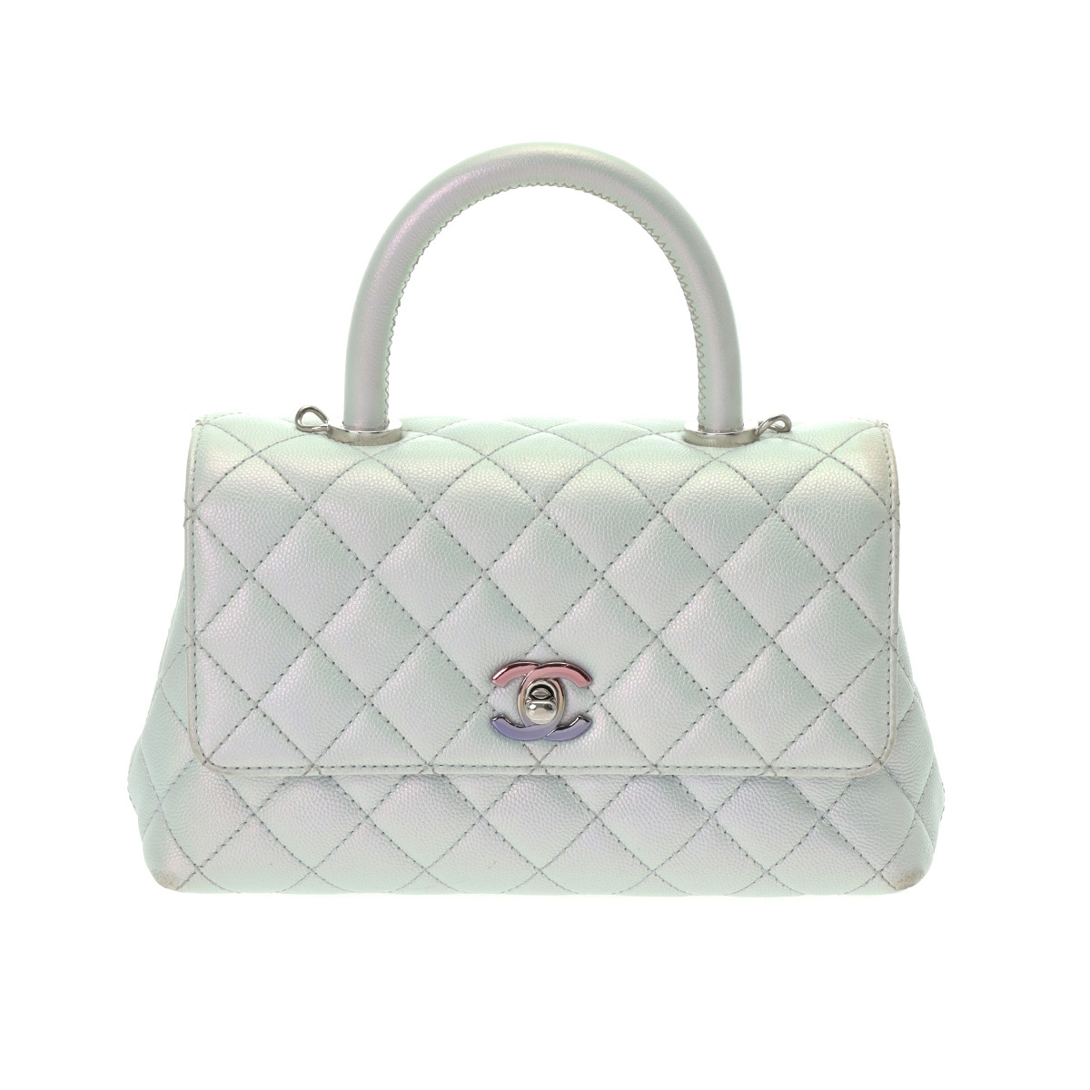 シャネル トップハンドル XS メタリックブルー A92990 キャビアスキン レディース バッグ 【bag】