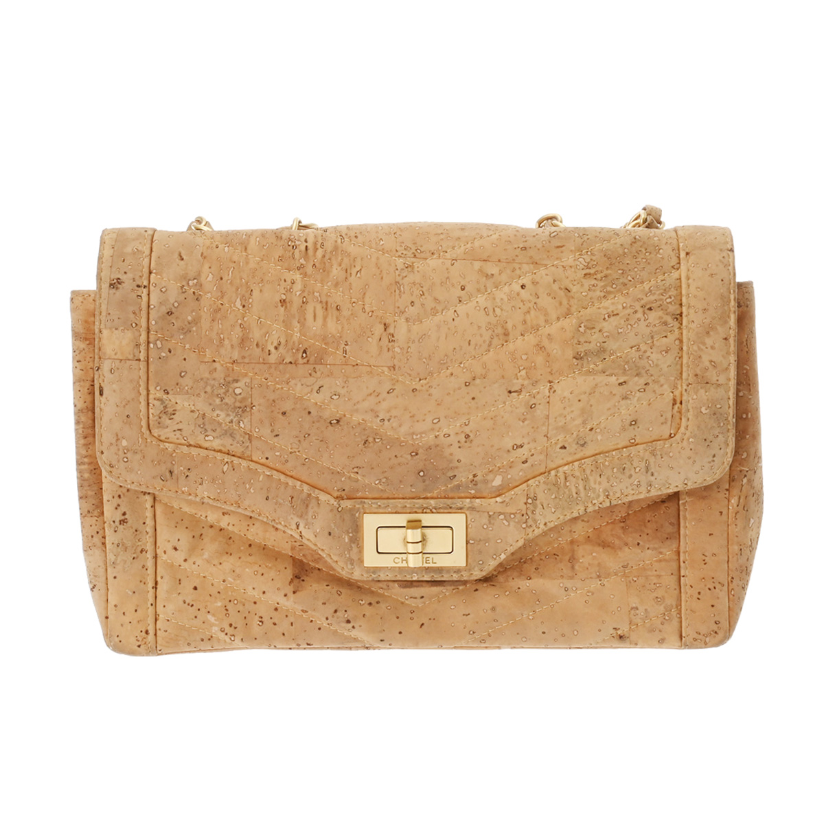 シャネル 2.55 チェーンショルダー コルク ベージュ レザー レディース バッグ 【bag】