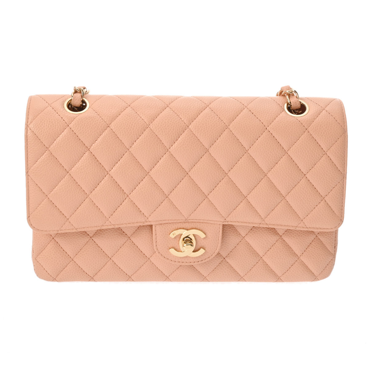 シャネル マトラッセ チェーンショルダー Wフラップ 25cm サーモンピンク キャビアスキン レディース バッグ 【bag】