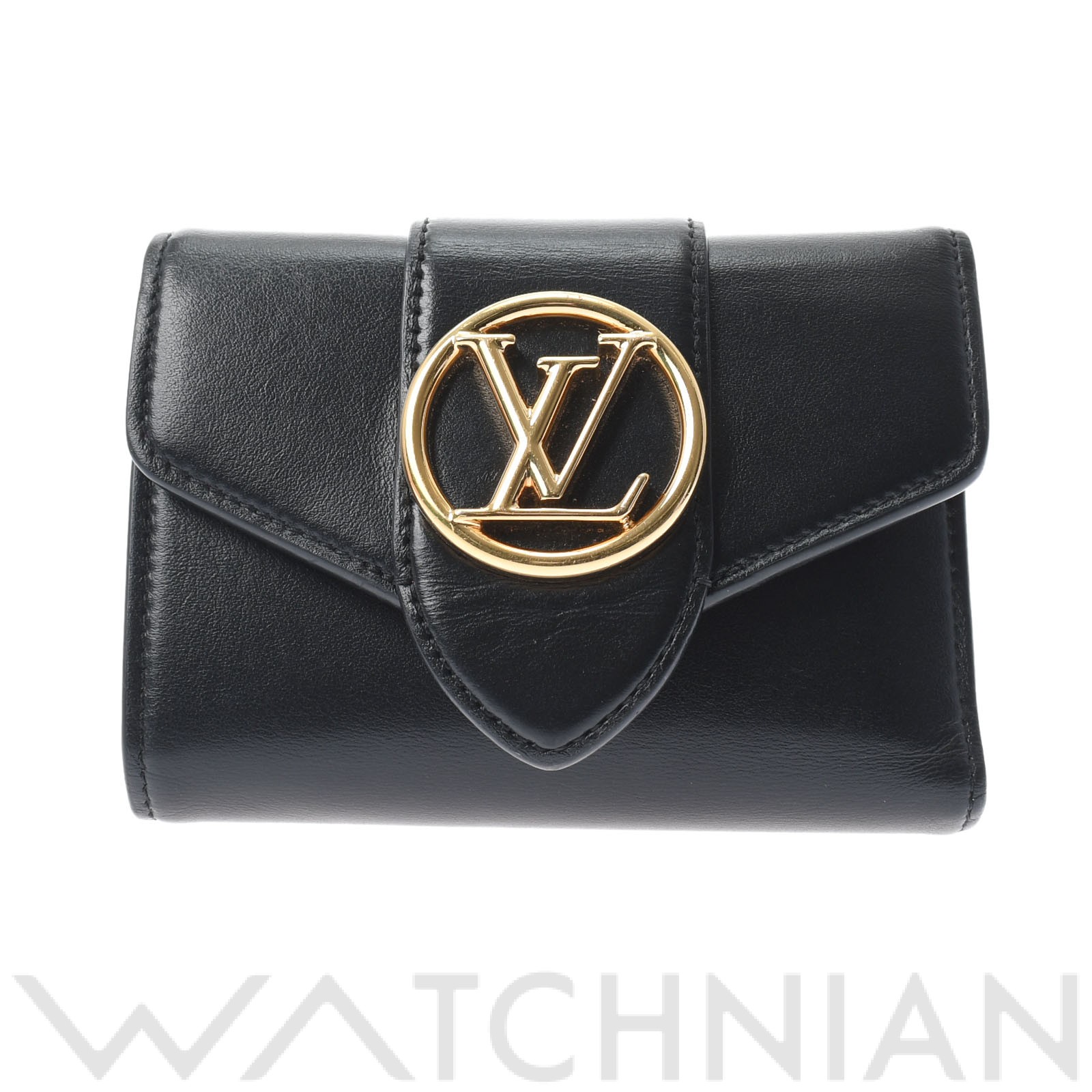 ポルトフォイユ・LVポンヌコンパクト ブラック M69175 カーフ LOUIS VUITTON ルイ・ヴィトン レディース 【中古】