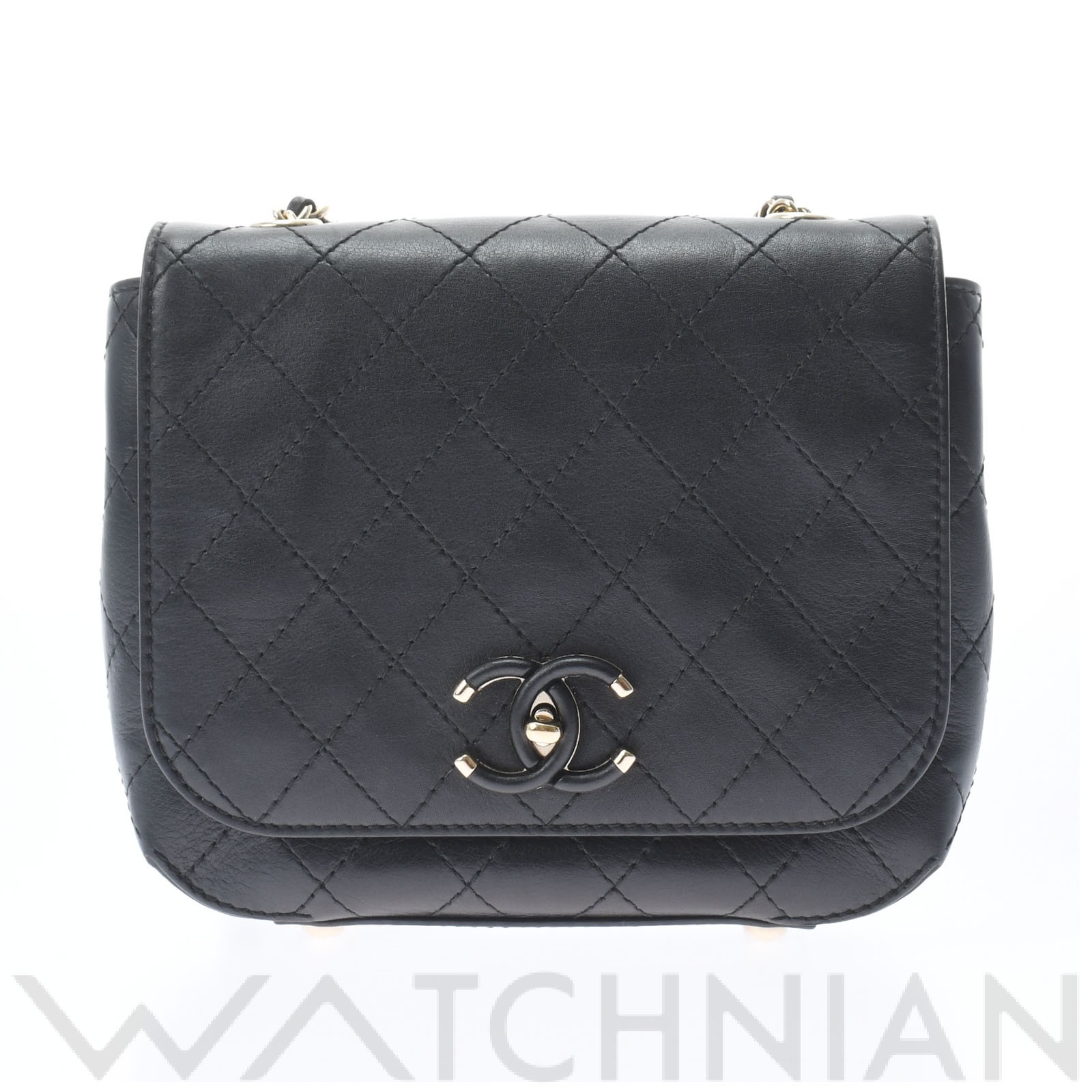 チェーンショルダー 黒/ゴールド金具 カーフ CHANEL シャネル レディース 【中古】