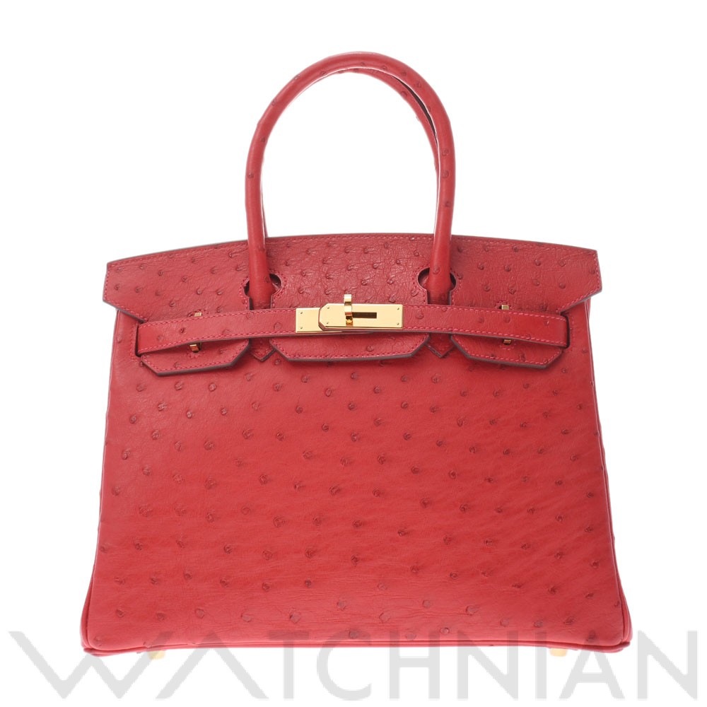 バーキン30 ルージュヴィフ/ゴールド金具 オーストリッチ HERMES エルメス レディース 【中古】
