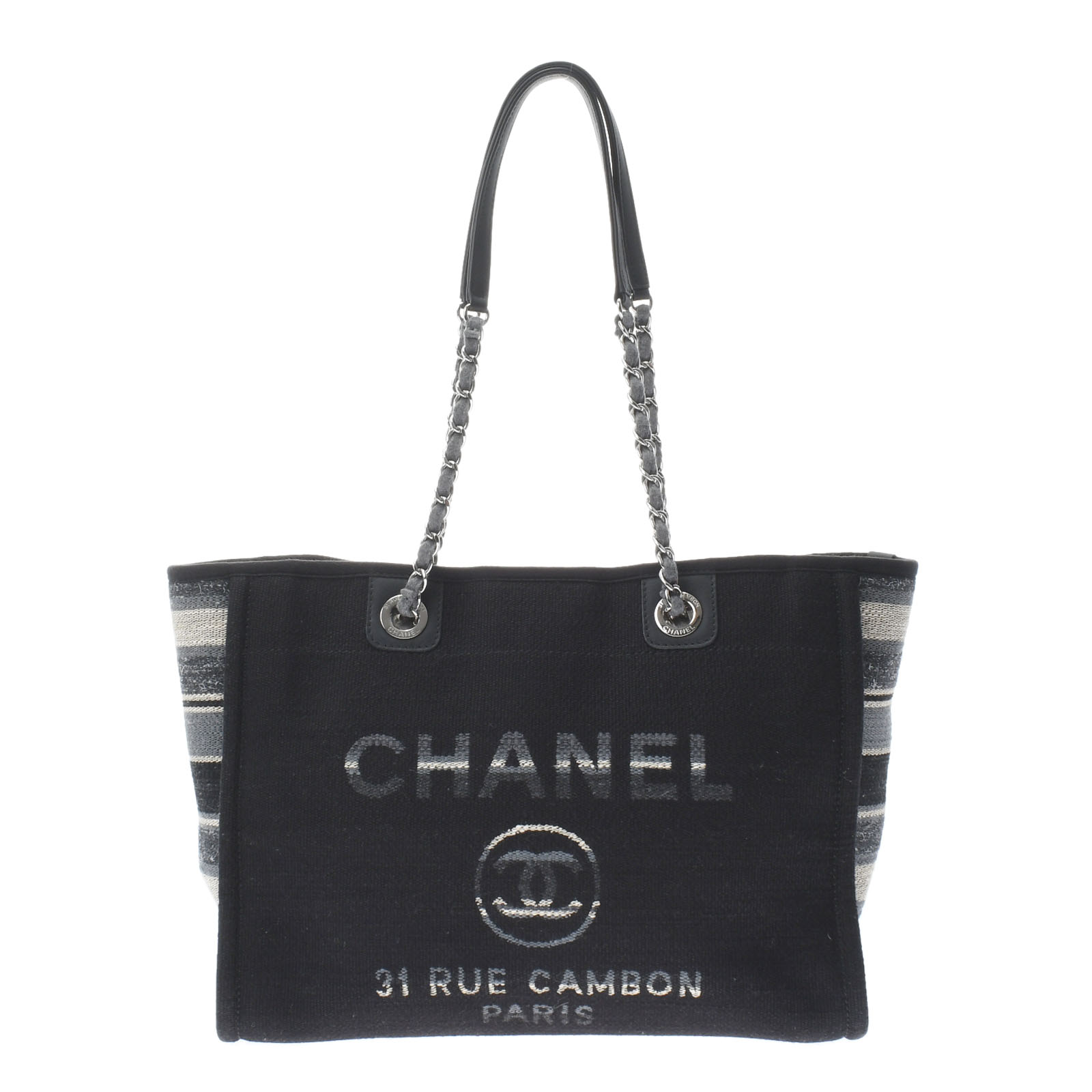 ドーヴィル ミディアム 黒/シルバー金具 A67001 キャンバス CHANEL シャネル レディース 【中古】