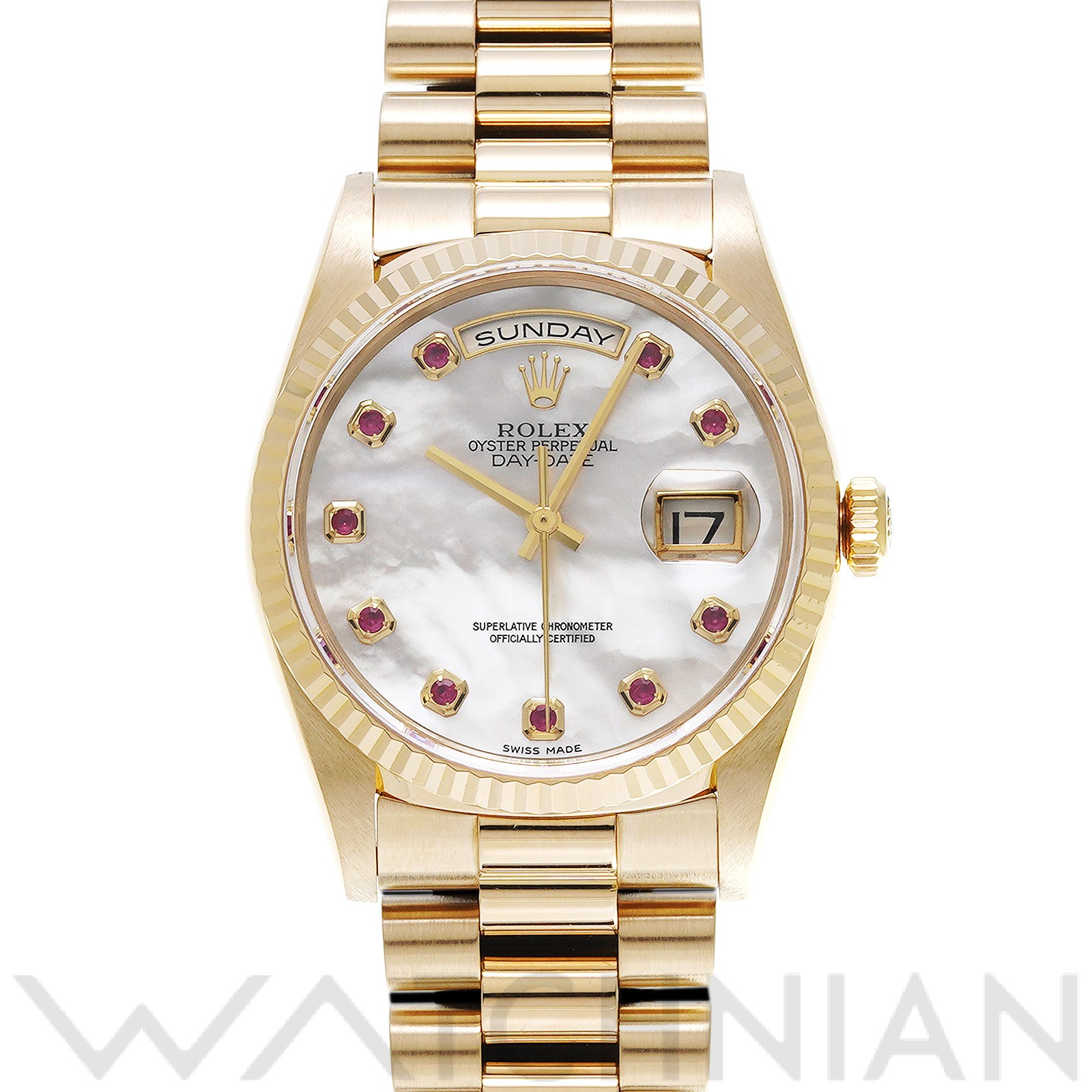 デイデイト 18238NGR W番(1996年頃製造) ホワイトシェル/ルビー ロレックス ROLEX メンズ 【中古】: ブランド時計 ｜WATCHNIAN(ウォッチニアン)公式通販/旧一風騎士