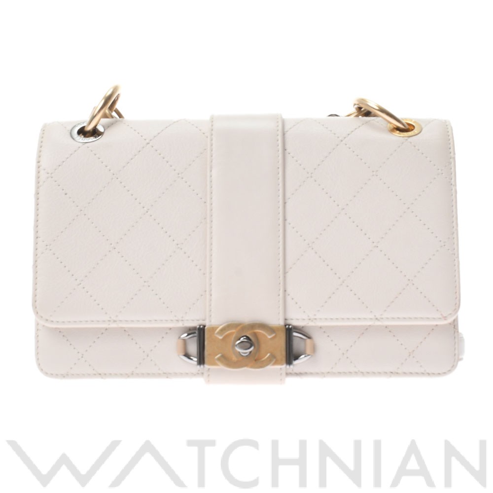 チェーンショルダー ベージュ/アンティーク調ゴールド/シルバー金具 カーフスキン CHANEL シャネル レディース 【中古】