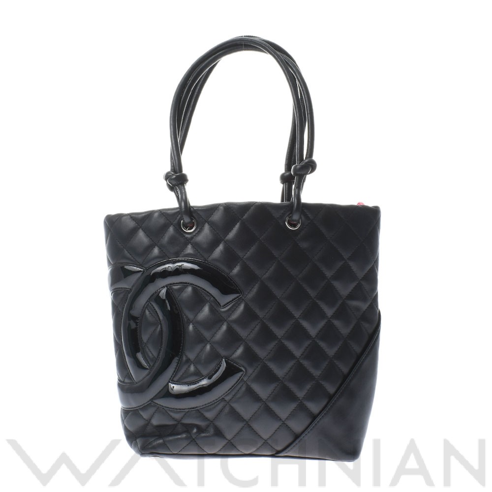 カンボンライン ミディアムトート 黒 A25166 カーフスキン CHANEL シャネル レディース 【中古】