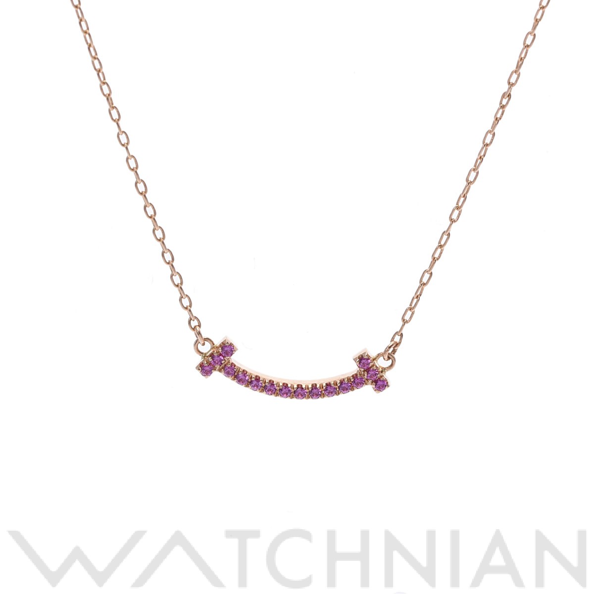 Tiffany スマイル ピンクサファイヤ ネックレス k18 WG ホリデー