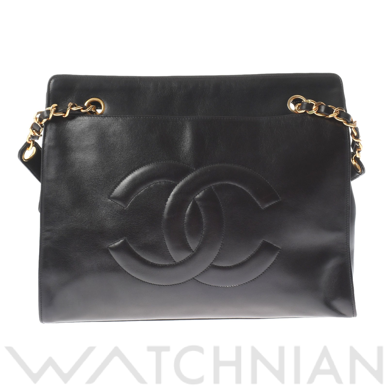 チェーントート 黒/ゴールド金具 ラムスキン CHANEL シャネル レディース 【中古】