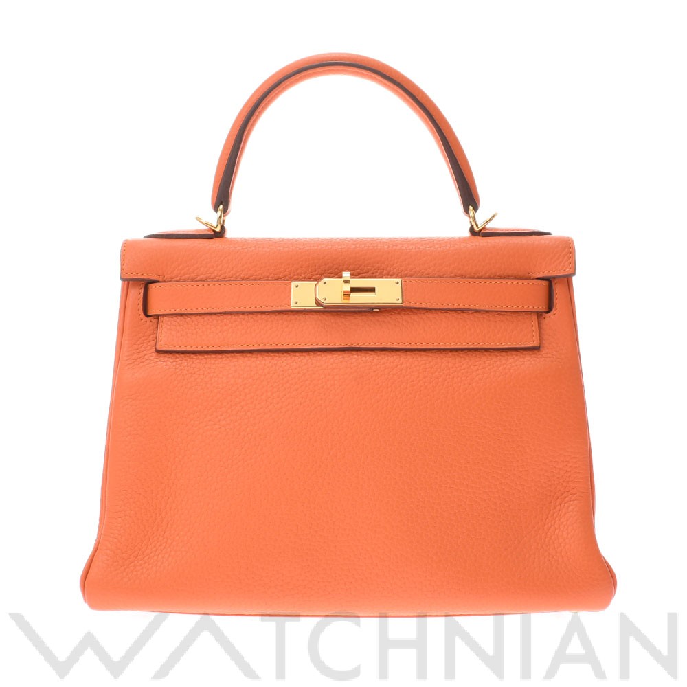 ケリー28 内縫い 2WAY オレンジ/ゴールド金具 トリヨンクレマンス HERMES エルメス レディース 【中古】