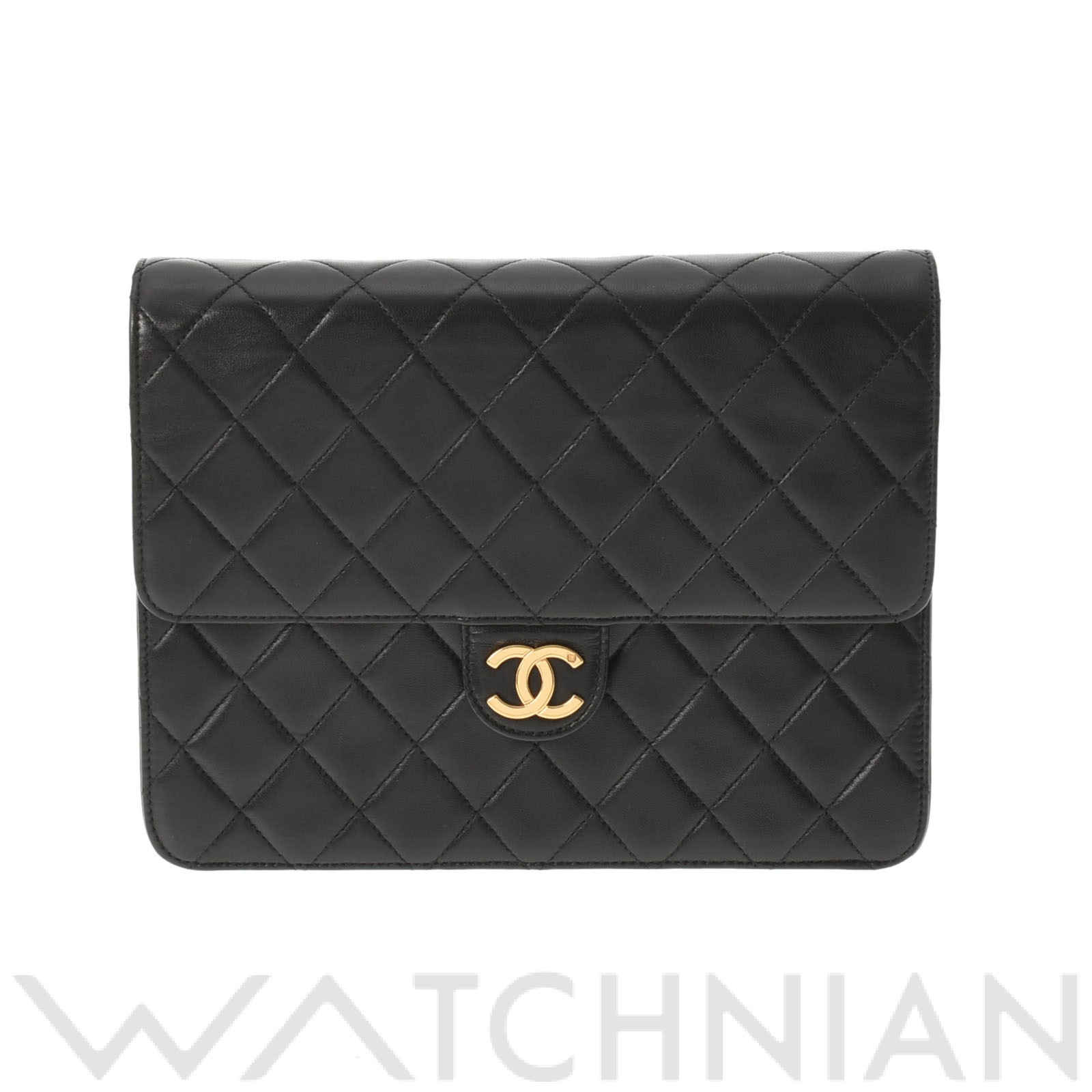 マトラッセ プッシュロックチェーンショルダー ブラック/ゴールド金具 ラムスキン CHANEL シャネル レディース 【中古】