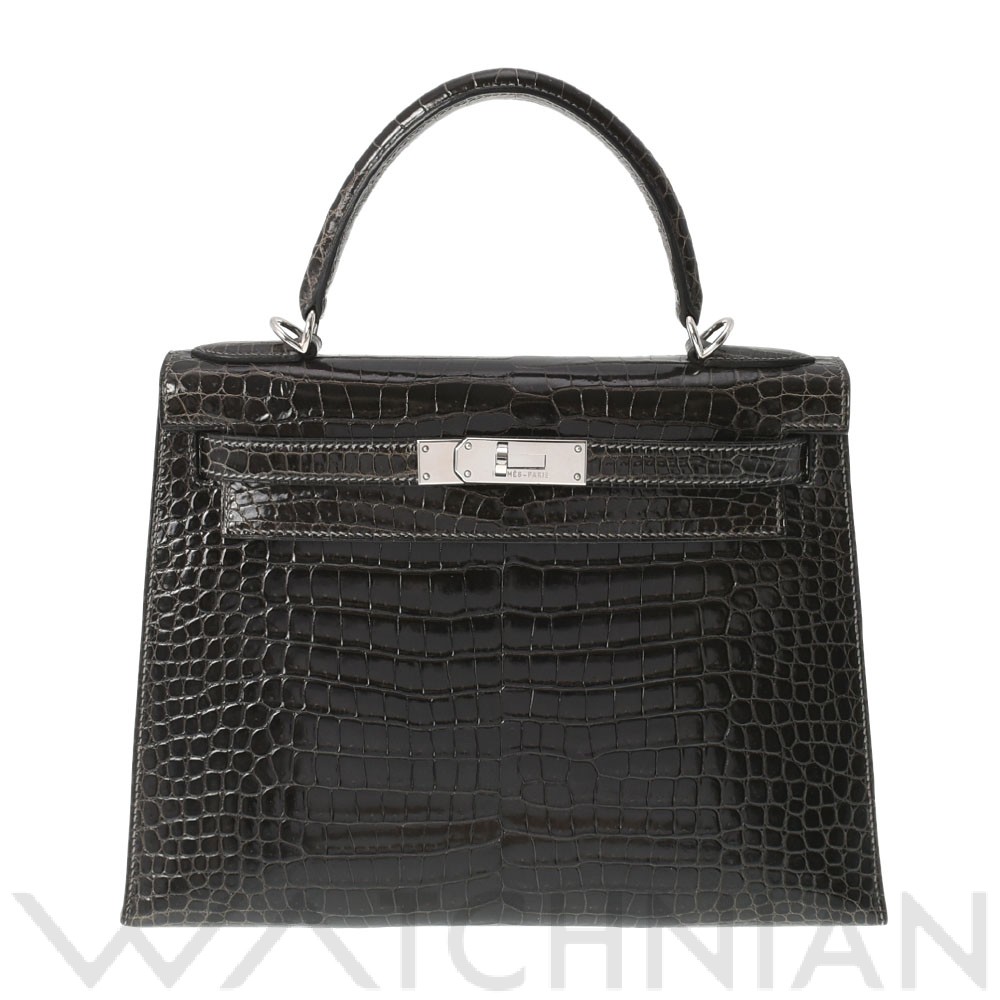 ケリー28 外縫い 2WAY グラファイト/パラジウム金具 ポロサス HERMES エルメス レディース 【中古】