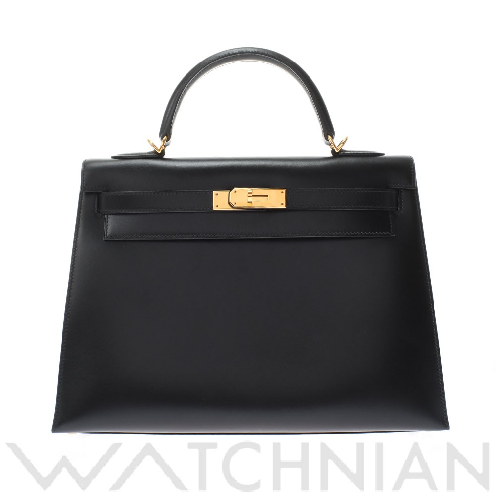 ケリー32 外縫い 2WAY ブラック/ゴールド金具 ボックスカーフ HERMES エルメス レディース 【中古】