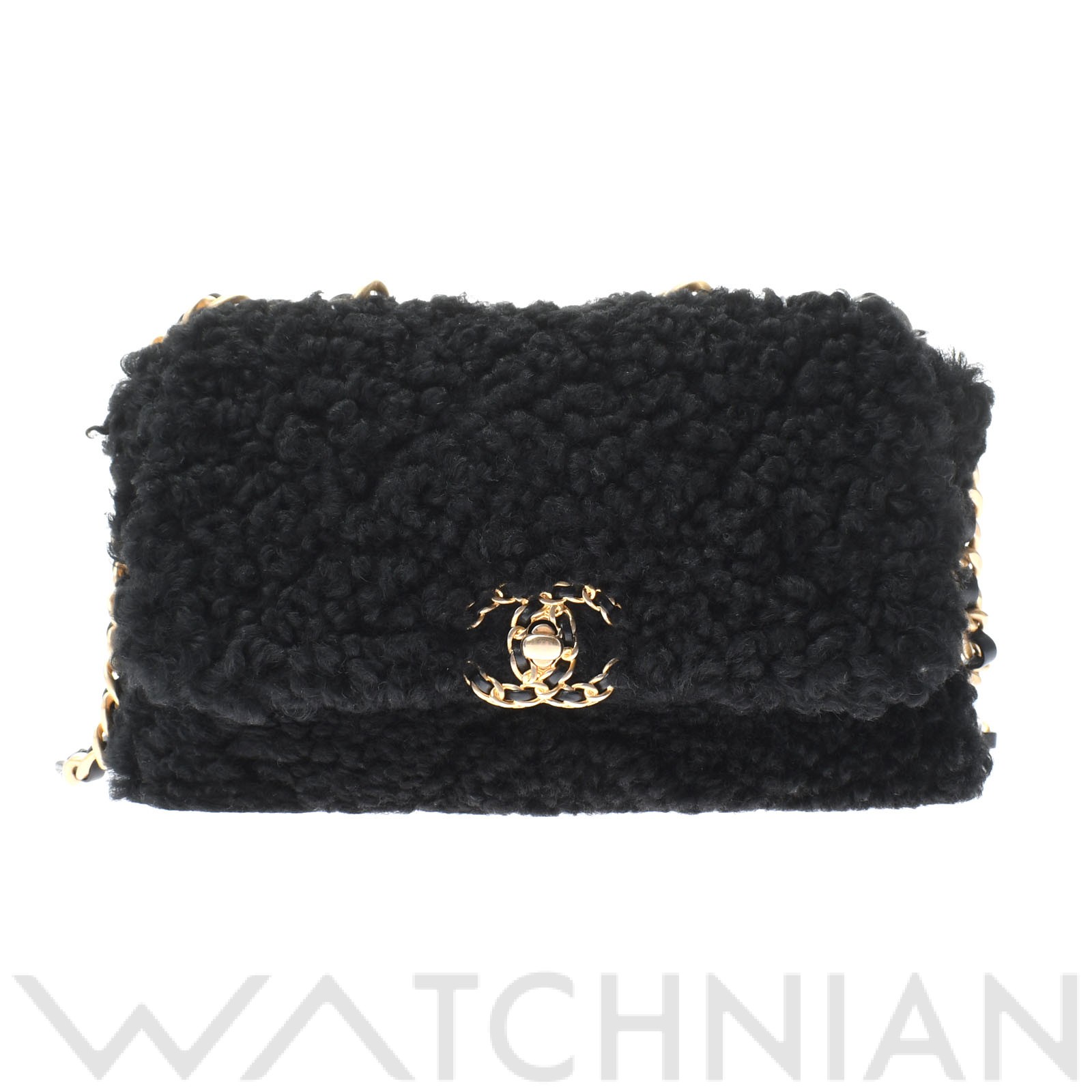 シャネル / CHANEL CHANEL19 ハンドバッグ ムートン ブラック/ゴールド/シルバー金具 AS1160 ムートン レディース バッグ 【中古】【bag】